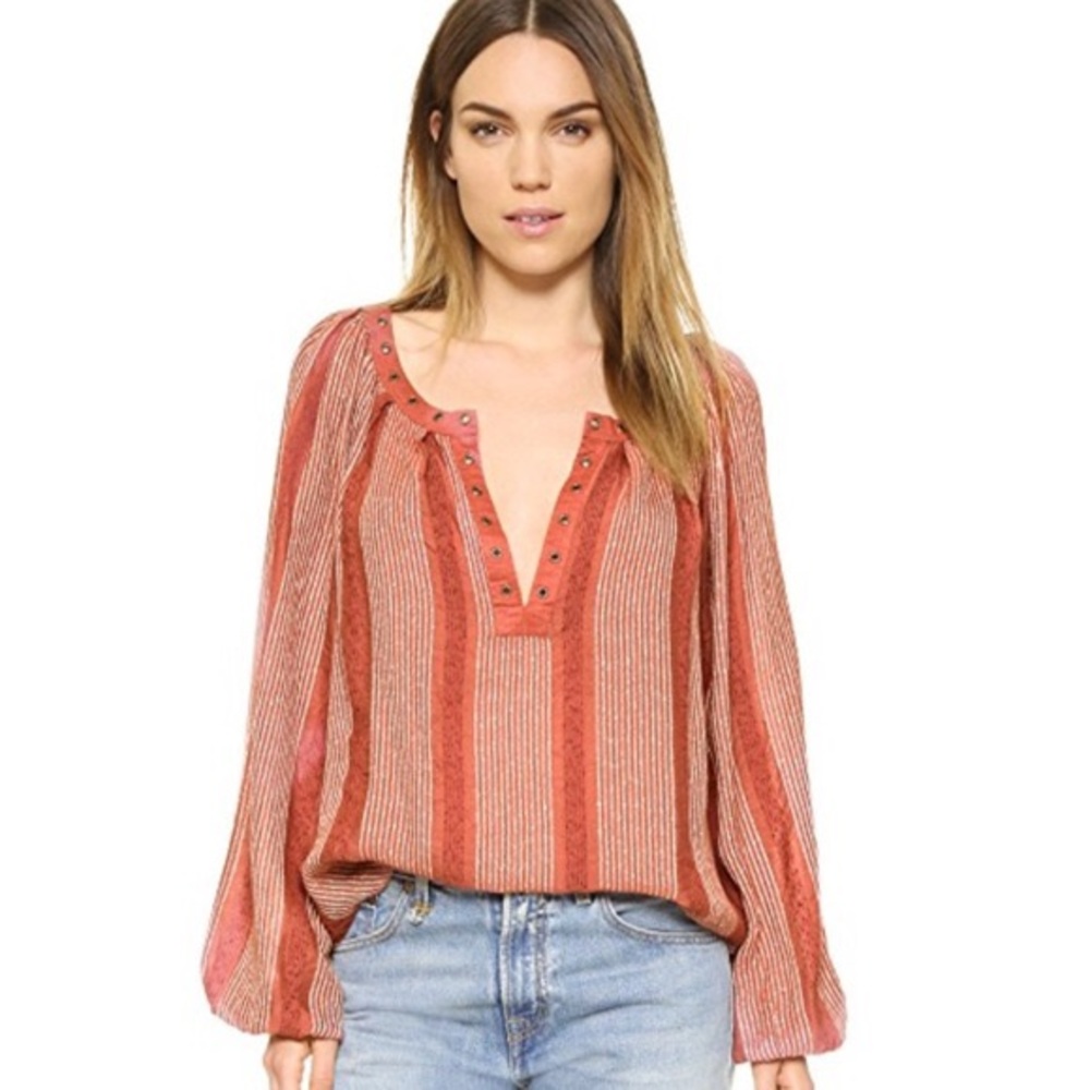 Free People Against All Odds Top Coral Grommets Size Large
